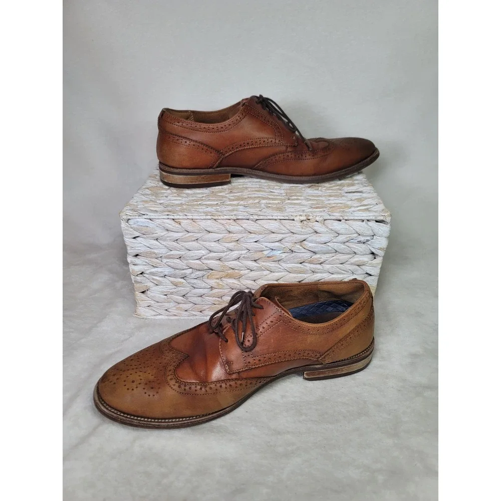 Florsheim Wingtip Brogue Oxford Dress Shoes Mens 9 Cognac Brown Leather Formal